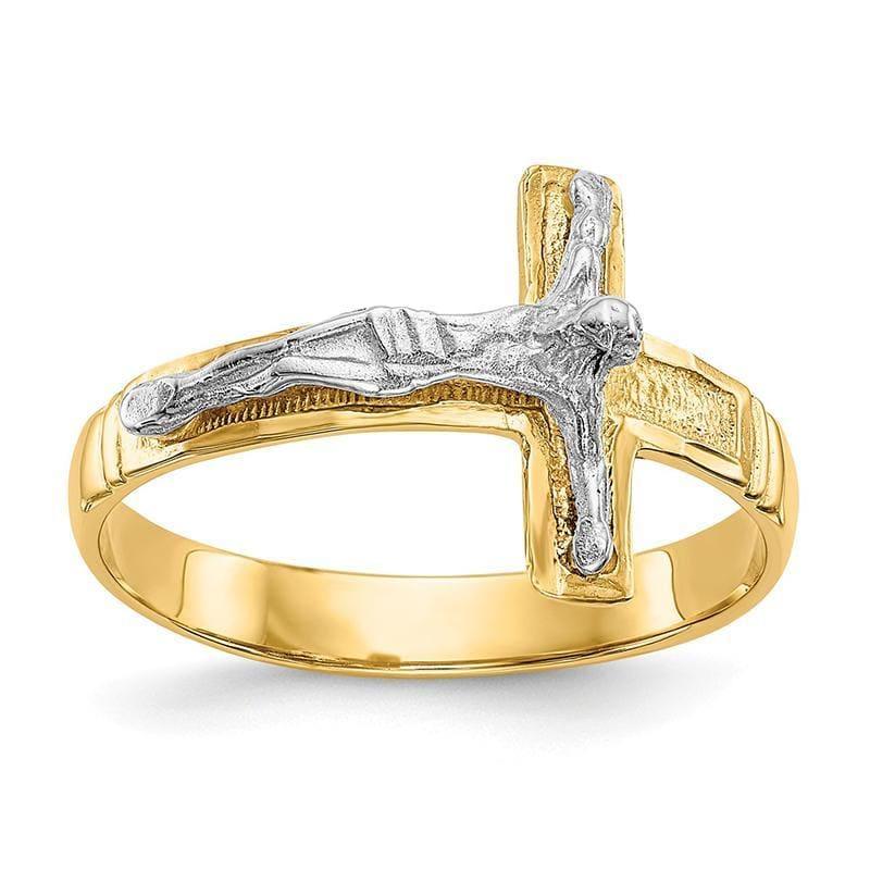 14k Two-tone Polished & Diamond-Cut Mens Crucifix Ring - Seattle Gold Grillz