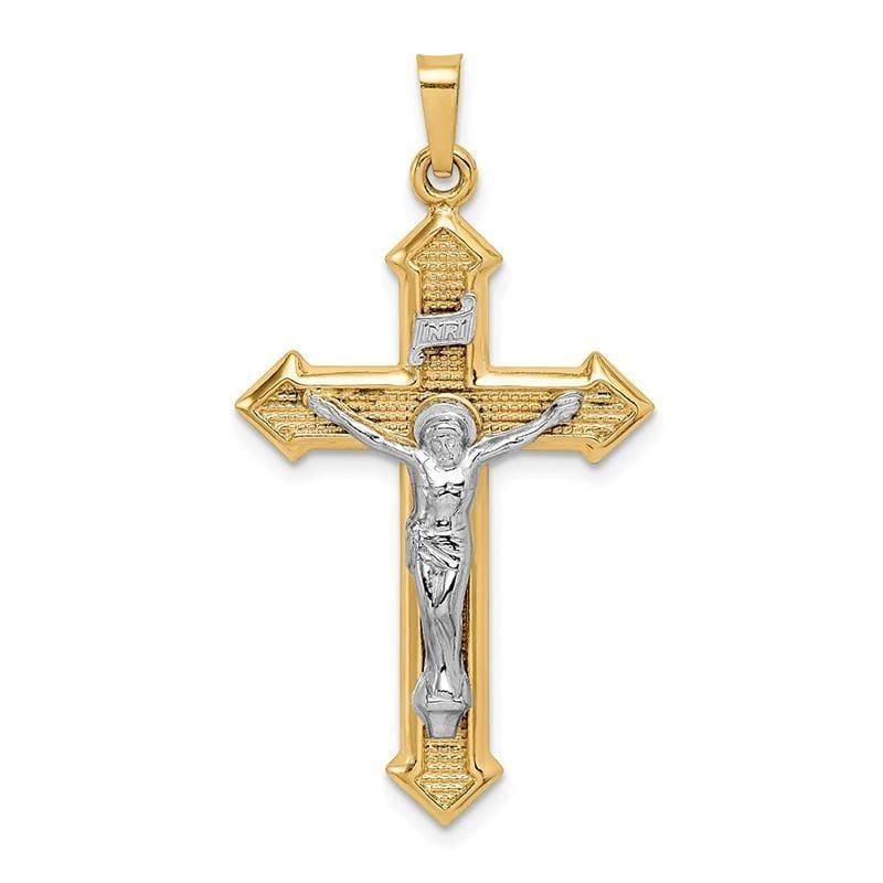 14k Two-tone Polished and Textured INRI Crucifix Pendant - Seattle Gold Grillz