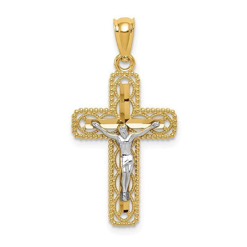 14k Two-tone Polished Crucifix Pendant - Seattle Gold Grillz