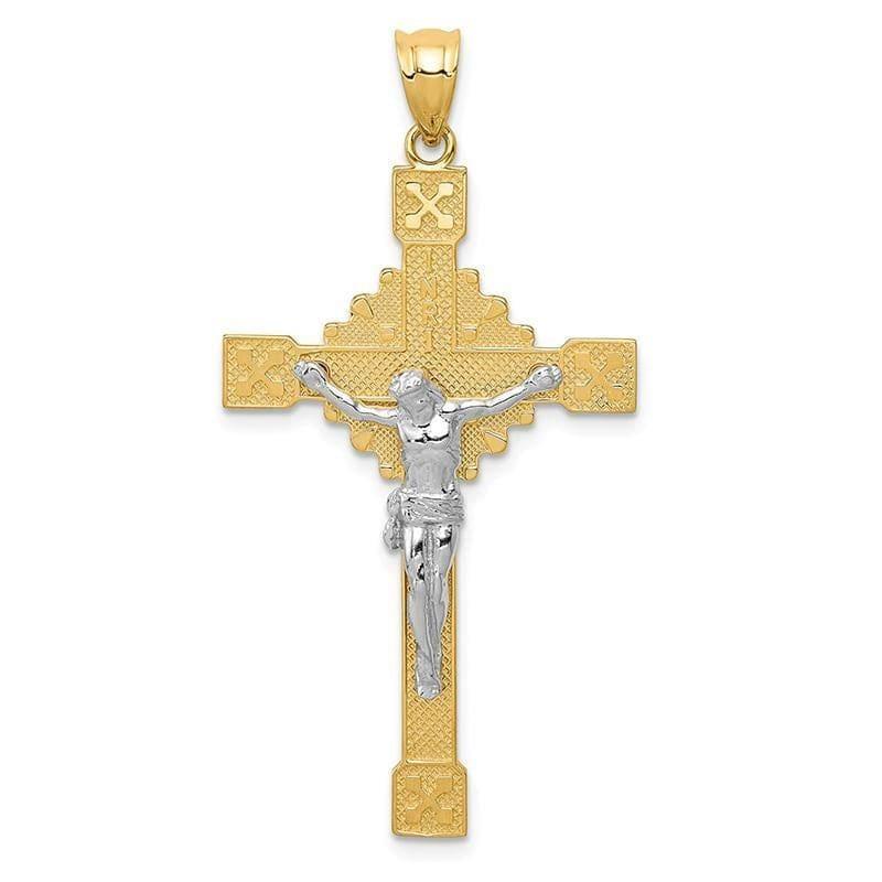 14k Two-tone Polished INRI Crucifix Pendant - Seattle Gold Grillz