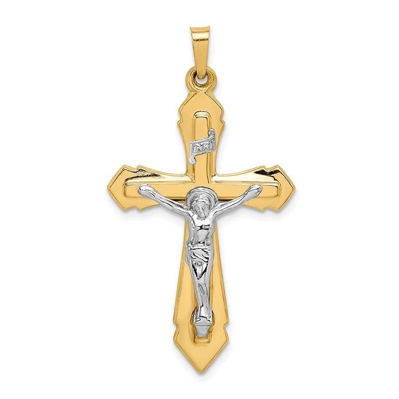 14k Two-tone Polished INRI Crucifix Pendant - Seattle Gold Grillz