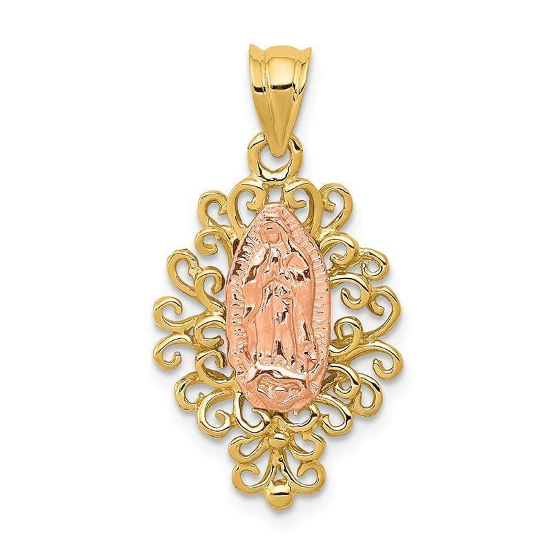 14k Two-tone Polished Our Lady of Guadalupe Pendant - Seattle Gold Grillz