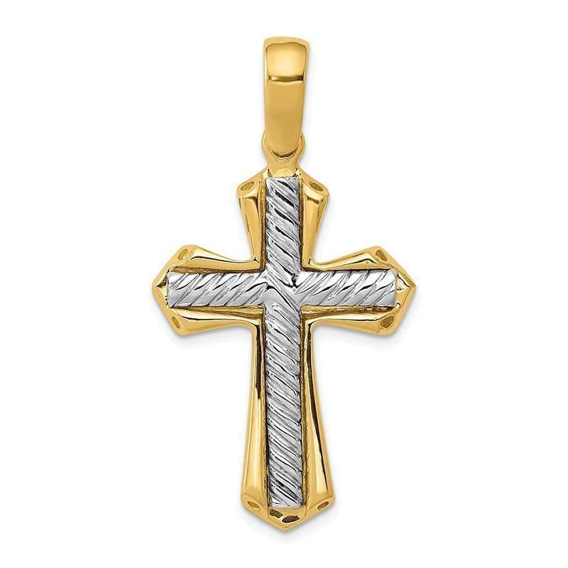 14k Two-tone Solid Cross Pendant - Seattle Gold Grillz