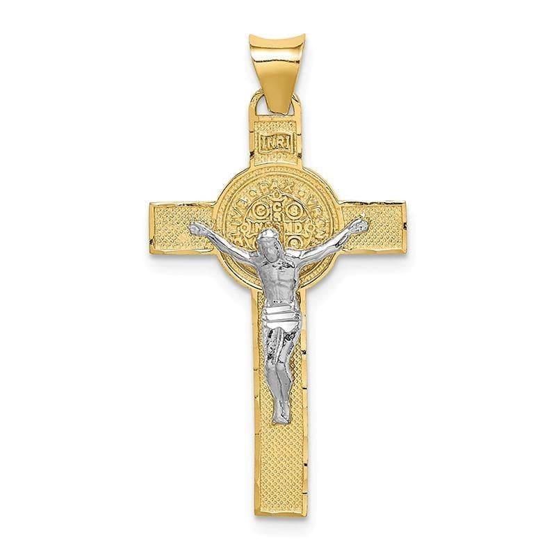 14k Two-Tone St. Benedict Medal Crucifix Cross Pendant - Seattle Gold Grillz