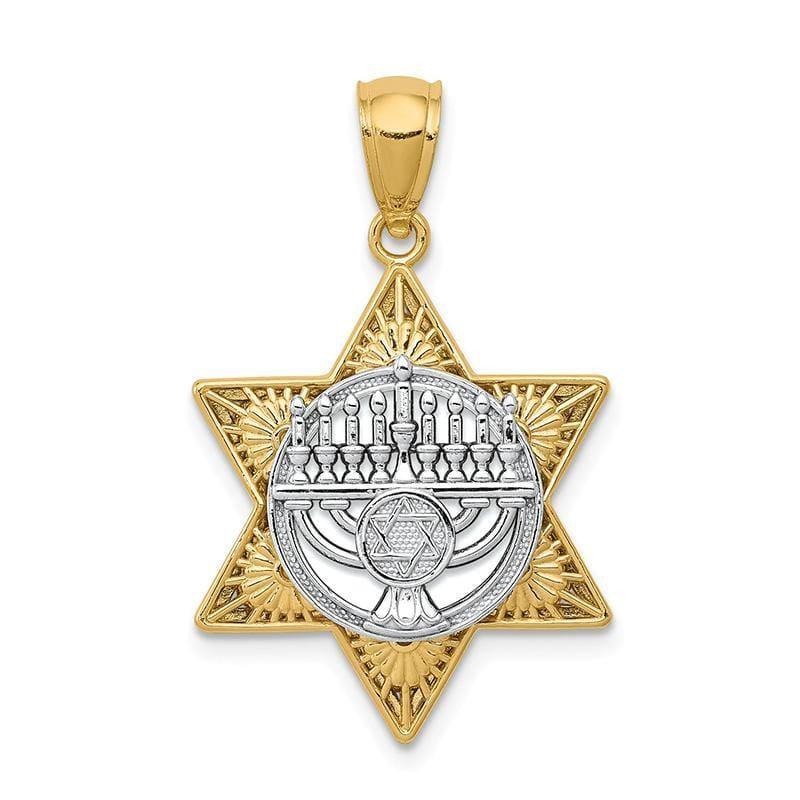 14k Two-tone Star of David & Menorah Pendant - Seattle Gold Grillz