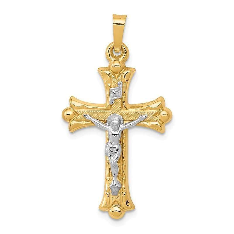 14k Two-Tone Textured and Polished INRI Crucifix Cross Pendant - Seattle Gold Grillz