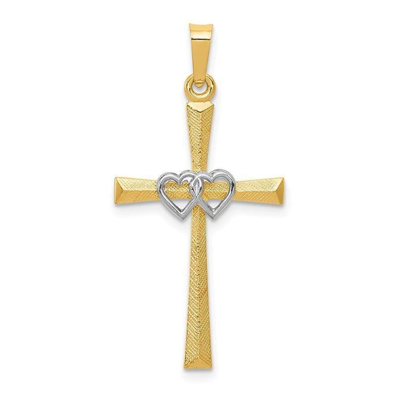 14K Two-tone Textured and Polished Latin Cross w- Hearts Pendant - Seattle Gold Grillz