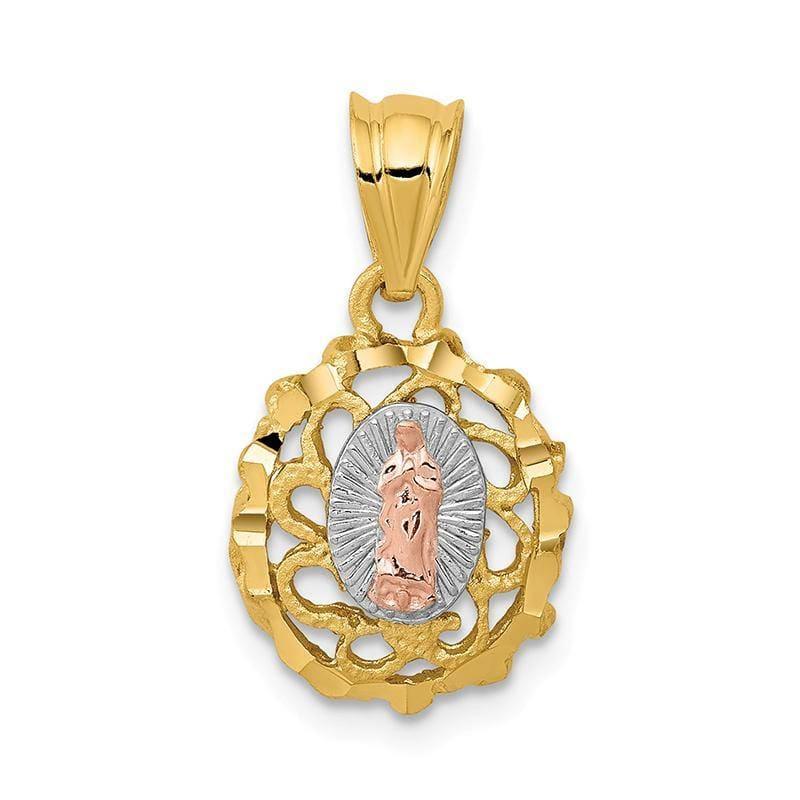 14k Two-tone White Rhodium Polished Lady of Guadalupe Pendant - Seattle Gold Grillz