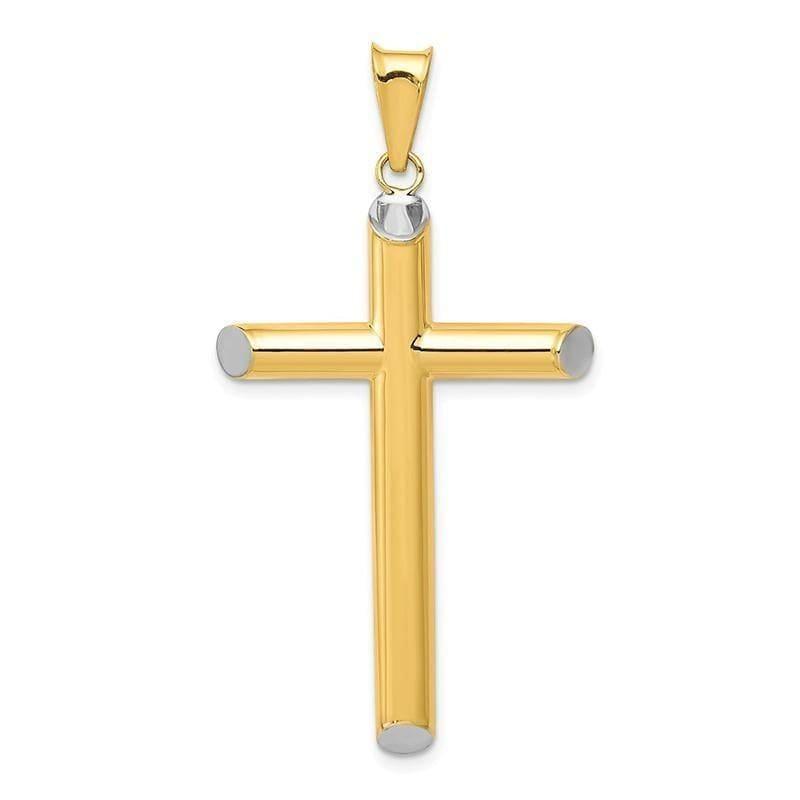 14k w-Rhodium 3-D Hollow Cross Pendant - Seattle Gold Grillz
