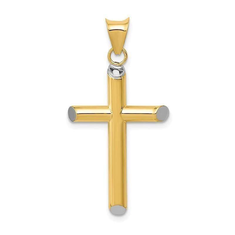 14k w-Rhodium 3-D Hollow Cross Pendant - Seattle Gold Grillz