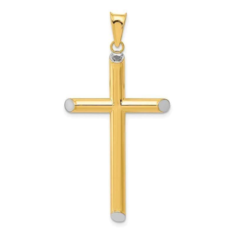 14k w-Rhodium 3-D Hollow Cross Pendant - Seattle Gold Grillz