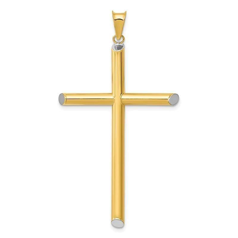 14k w-Rhodium 3-D Hollow Cross Pendant - Seattle Gold Grillz