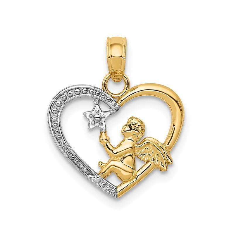 14K w-Rhodium Angel in Heart w- Star Pendant - Seattle Gold Grillz