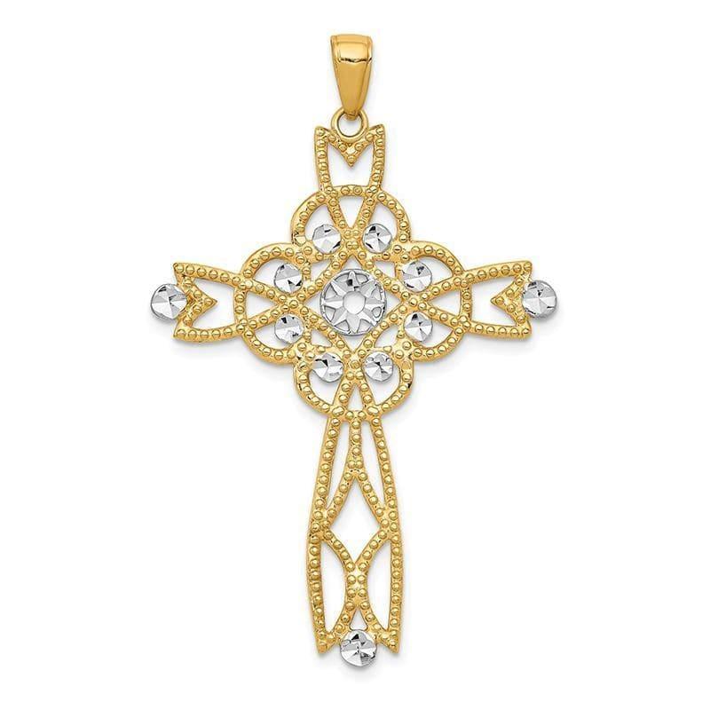 14K w-Rhodium Diamond-cut Beaded Trim Infinity Cross Pendant. Weight: 2.32, Length: 47, Width: 30 - Seattle Gold Grillz