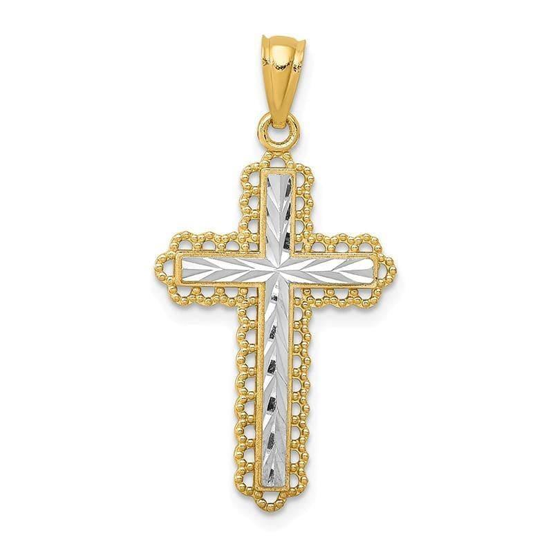 14k w-Rhodium Diamond-cut Budded Cross Pendant - Seattle Gold Grillz