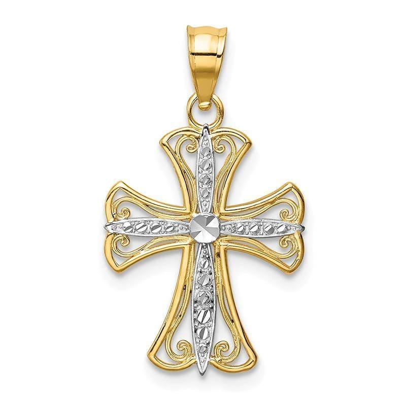 14k w-Rhodium Diamond-cut Cross Pendant - Seattle Gold Grillz