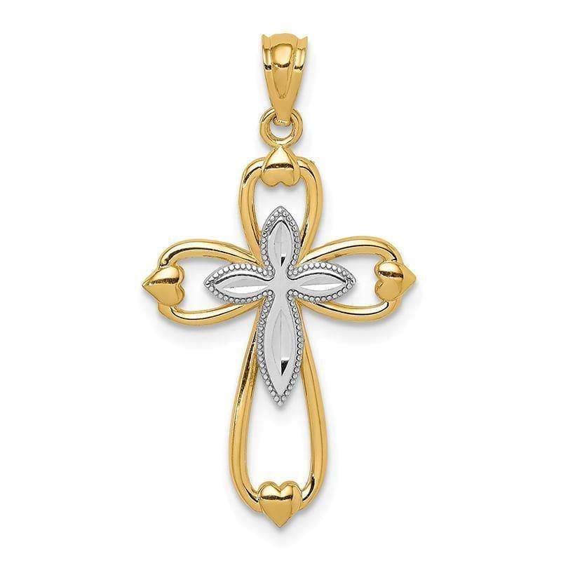 14k w-Rhodium Diamond-cut Cross Pendant. Weight: 0.78, Length: 30, Width: 18 - Seattle Gold Grillz