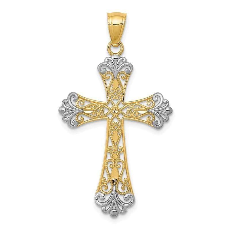 14k w-Rhodium Diamond-cut Cross Pendant. Weight: 1.09, Length: 38, Width: 21 - Seattle Gold Grillz