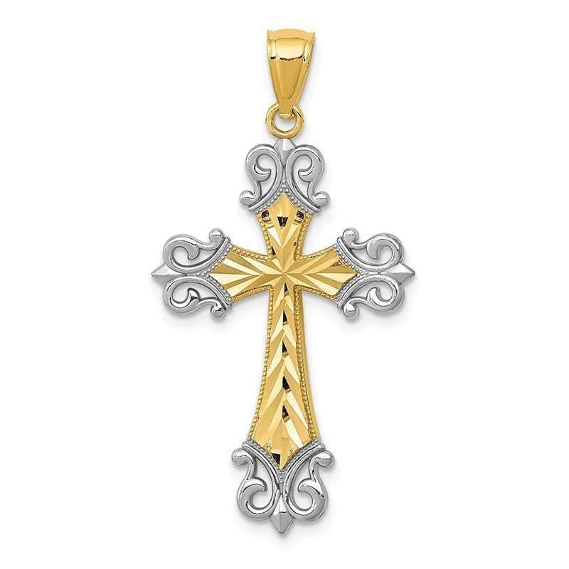 14k w-Rhodium Diamond-cut Cross Pendant. Weight: 1.29, Length: 38, Width: 20 - Seattle Gold Grillz