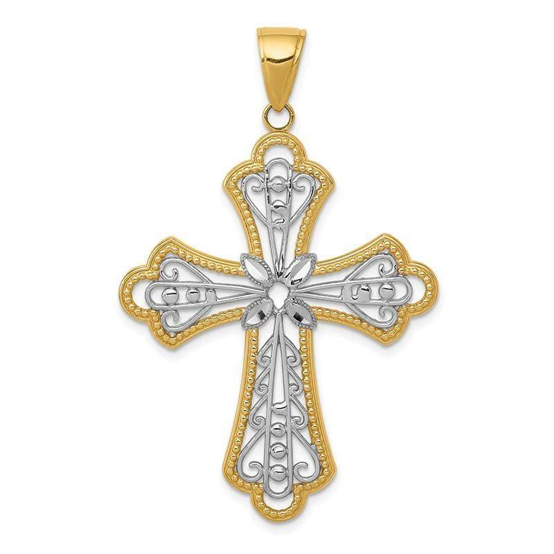 14K w-Rhodium Diamond-cut Filigree Cut-out Cross Pendant. Weight: 2.99, Length: 45, Width: 30 - Seattle Gold Grillz