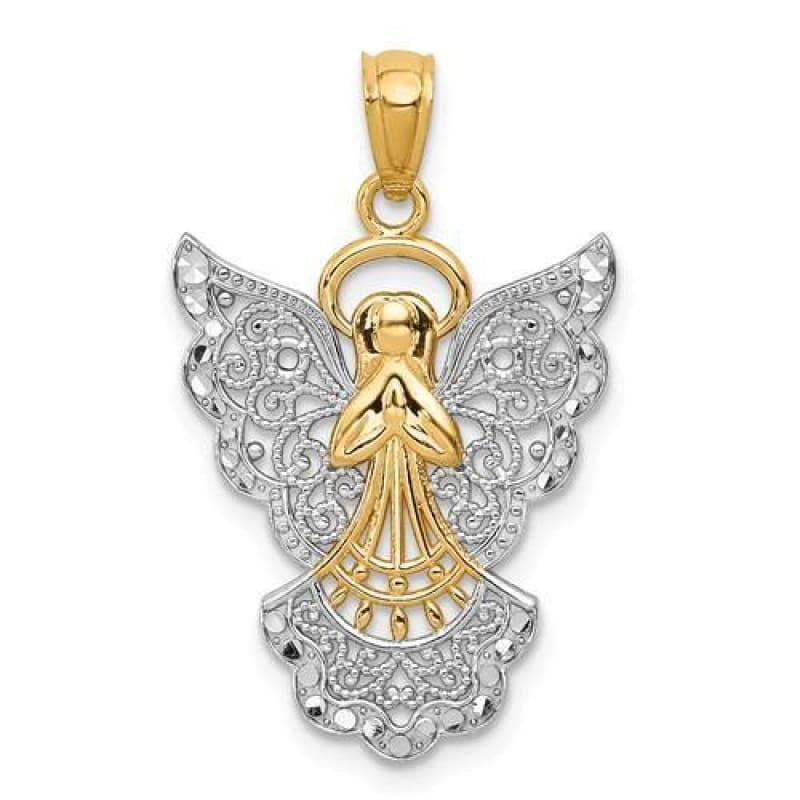 14k w-Rhodium Filigree Angel Pendant - Seattle Gold Grillz