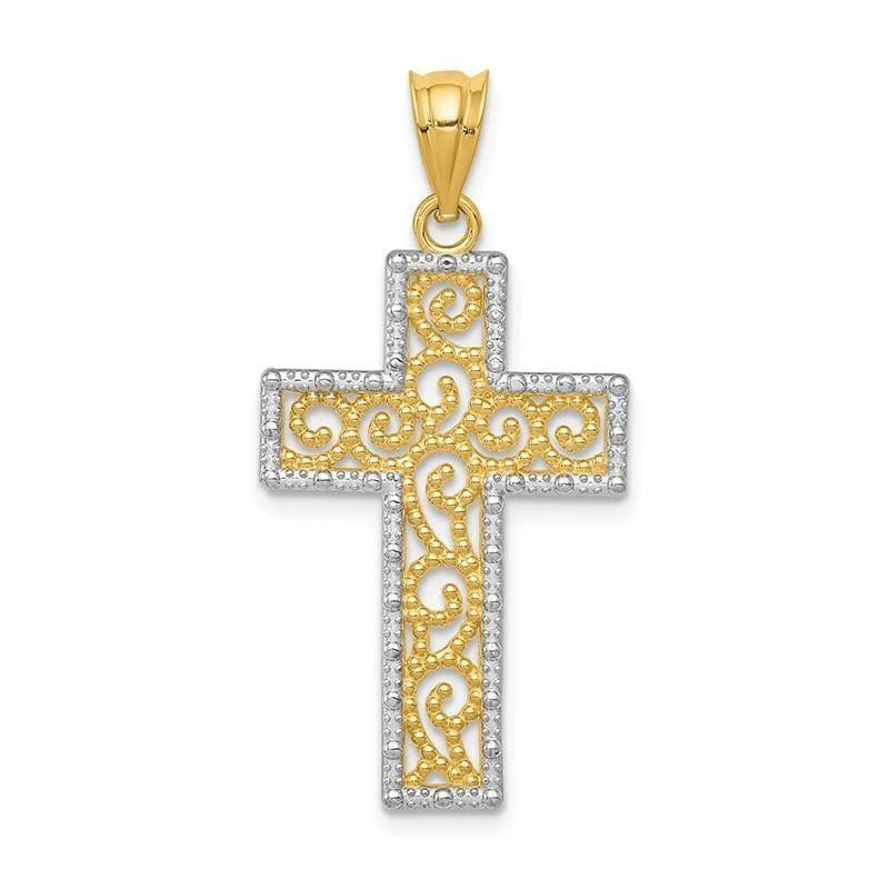 14k w-Rhodium Filigree Cross Pendant - Seattle Gold Grillz