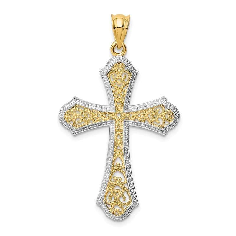 14k w-Rhodium Filigree Cross Pendant. Weight: 2.02, Length: 42, Width: 23 - Seattle Gold Grillz