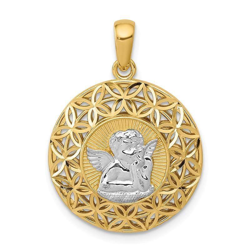14k w-Rhodium Polished Filigree Guardian Angel Pendant - Seattle Gold Grillz