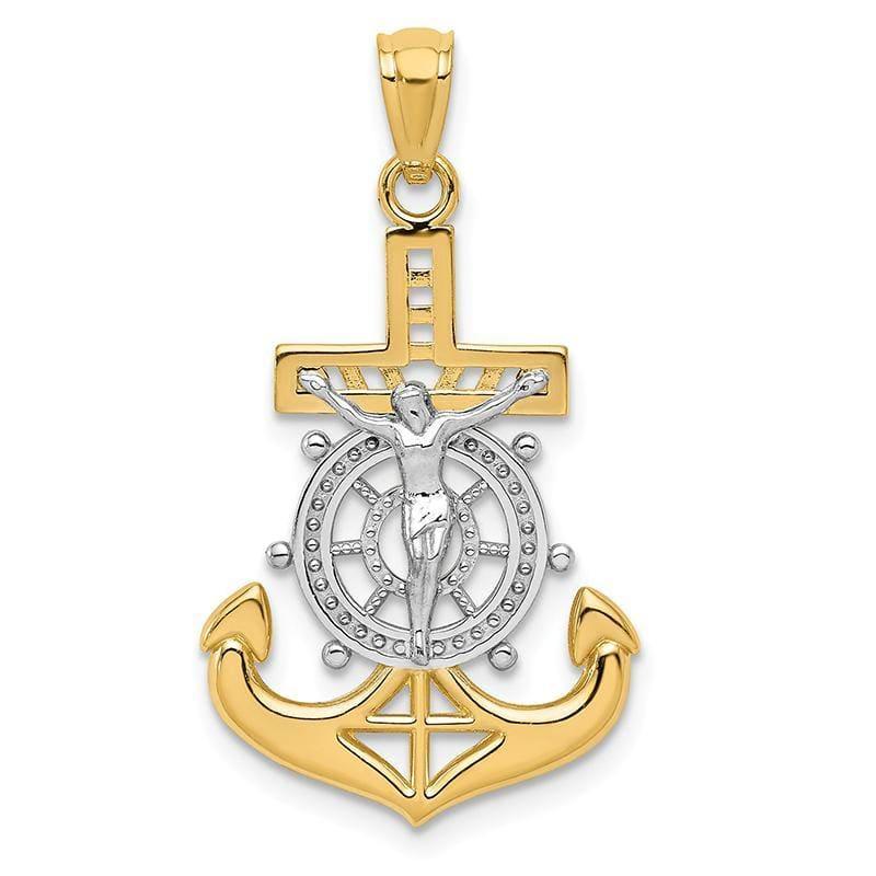 14k w-Rhodium Polished Mariners Crucifix Pendant - Seattle Gold Grillz
