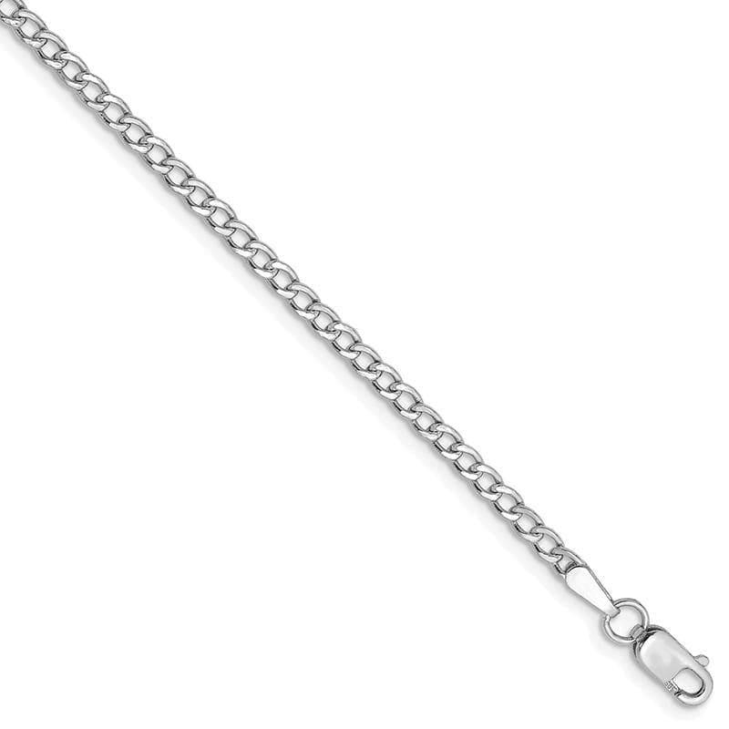 14k White Gold 2.5mm Semi-Solid Curb Link Anklet - Seattle Gold Grillz
