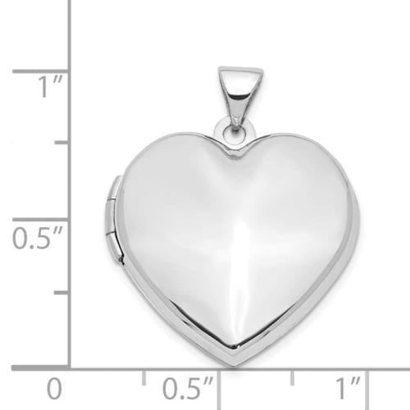 14k White Gold 21mm Heart Plain Domed Family Locket - Seattle Gold Grillz