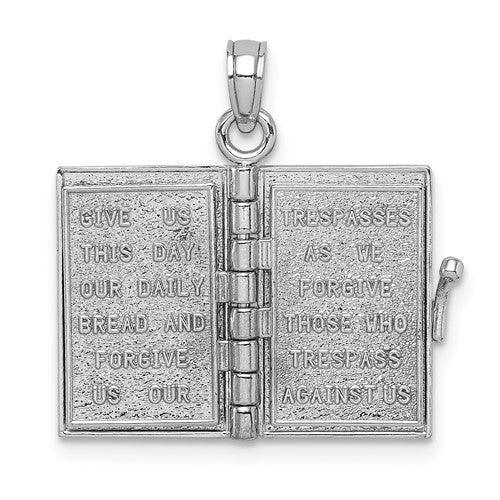 14k White Gold 3-D Holy Bible with Lord's Prayer Moveable Charm - Seattle Gold Grillz
