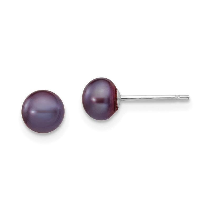 14k White Gold 5-6mm Black Button FW Cultured Pearl Stud Earrings - Seattle Gold Grillz