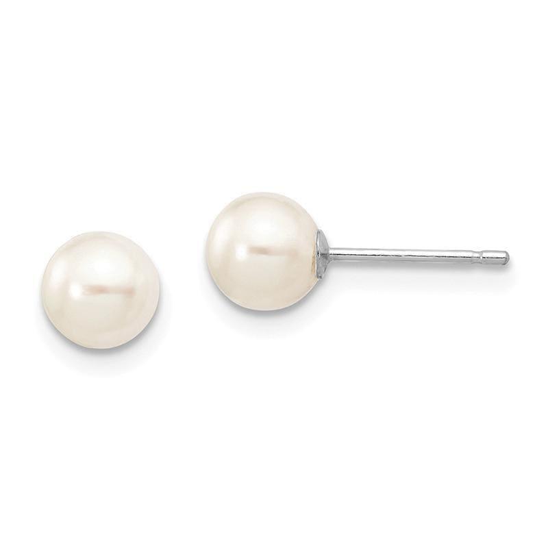 14k White Gold 5-6mm White Round FW Cultured Pearl Stud Earrings - Seattle Gold Grillz