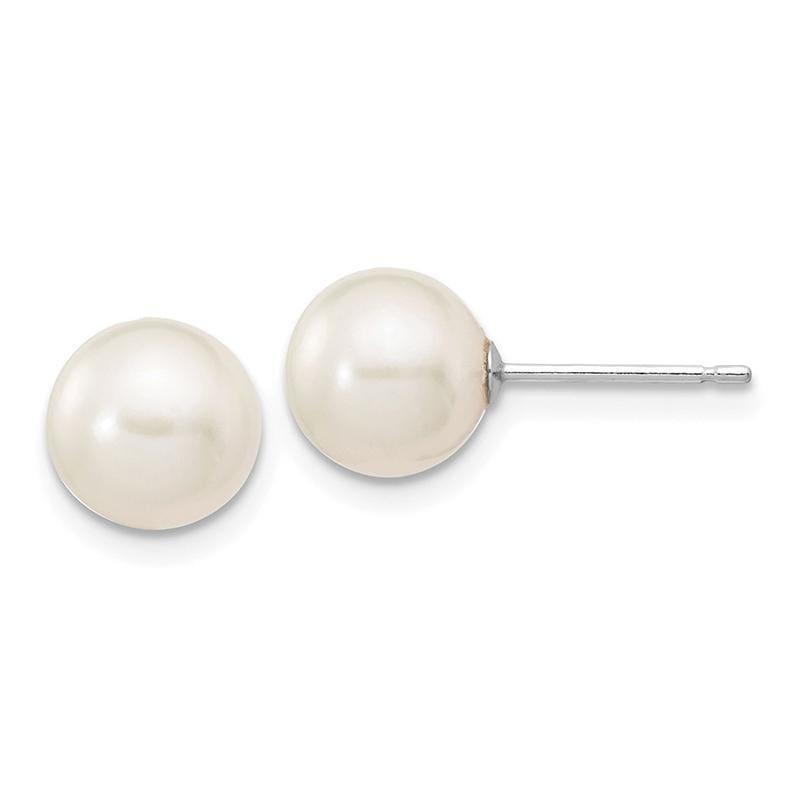14k White Gold 7-8mm White Round FW Cultured Pearl Stud Earrings - Seattle Gold Grillz