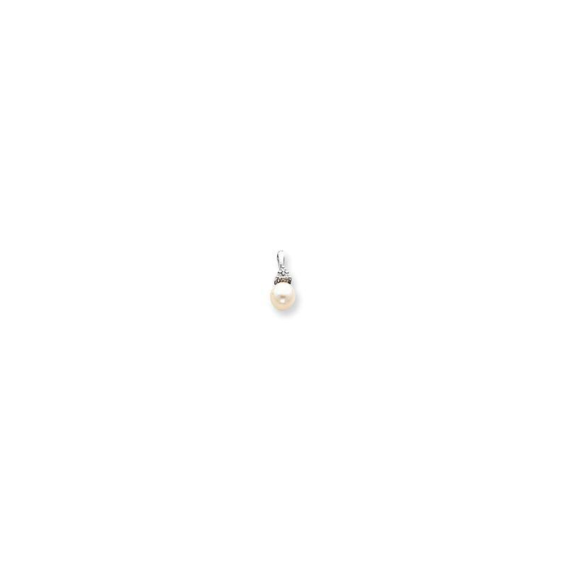 14k White Gold 7mm Fresh Water Cultured Pearl Diamond pendant - Seattle Gold Grillz