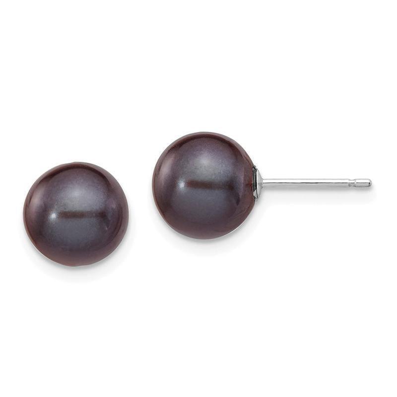 14k White Gold 8-9mm Black Round FW Cultured Pearl Stud Earrings - Seattle Gold Grillz