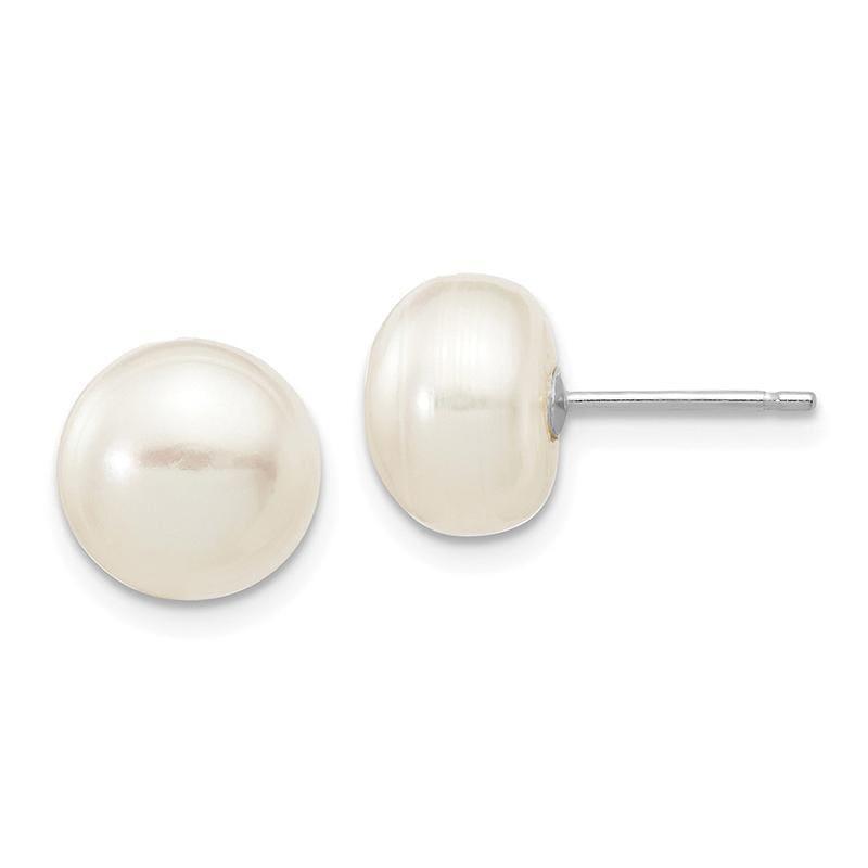 14k White Gold 8-9mm White Button FW Cultured Pearl Stud Earrings - Seattle Gold Grillz