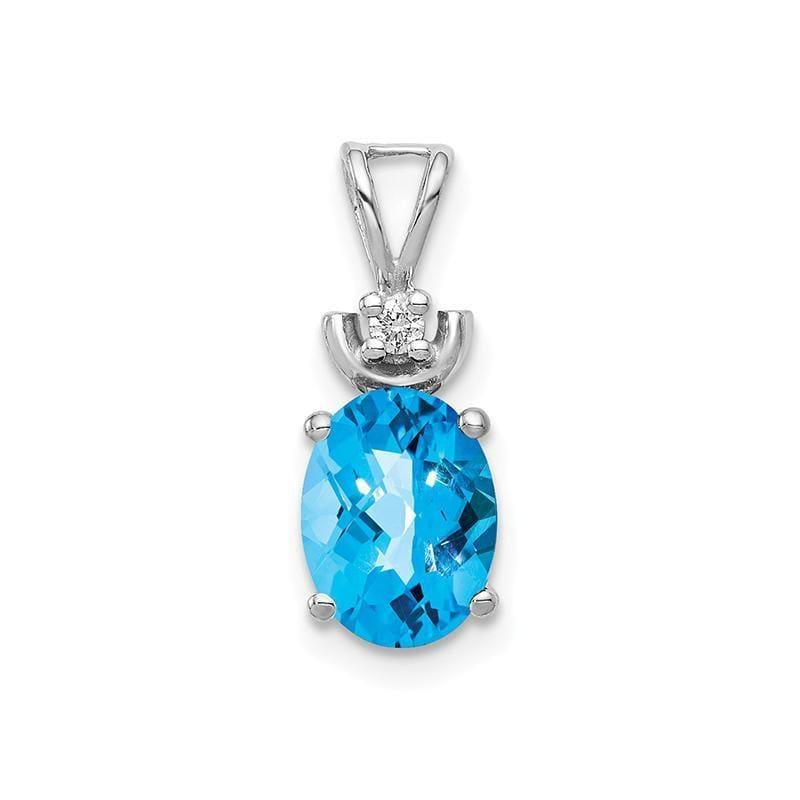 14k White Gold 8x6mm Oval Blue Topaz Checker AA Diamond pendant - Seattle Gold Grillz