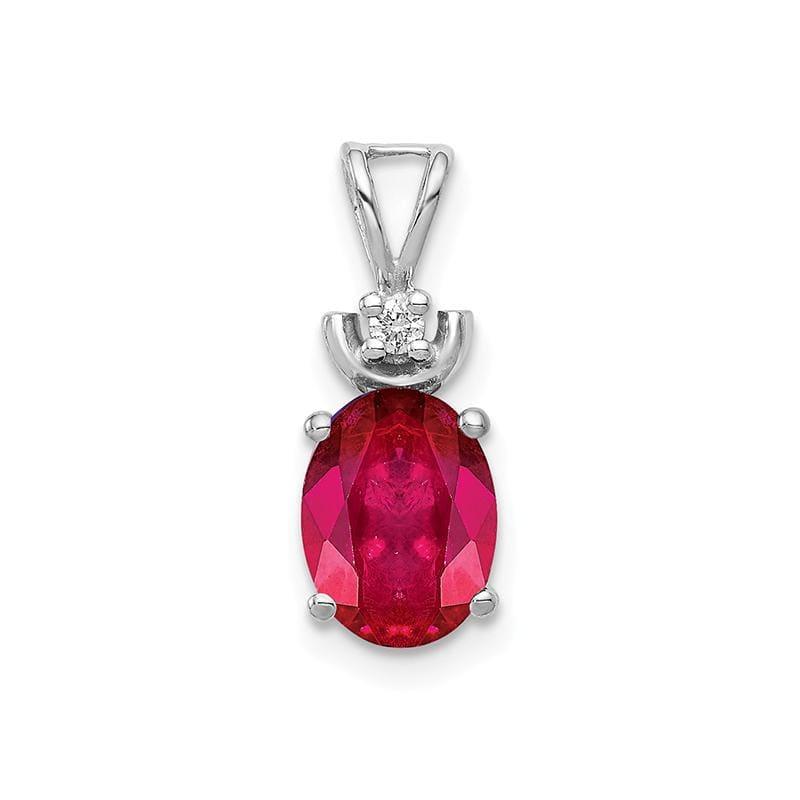 14k White Gold 8x6mm Oval Ruby VS Diamond pendant - Seattle Gold Grillz