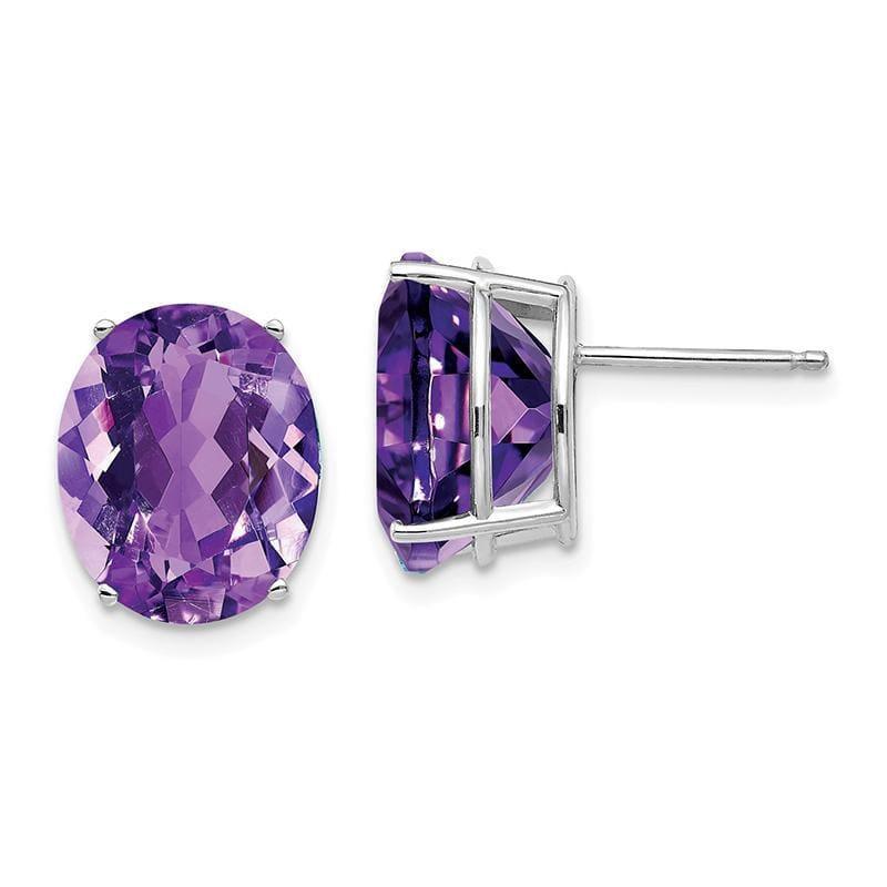 14k White Gold Amethyst Oval Stud Earrings - Seattle Gold Grillz