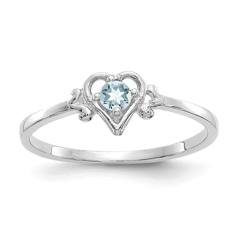 14K White Gold Aquamarine Birthstone Heart Ring - Seattle Gold Grillz
