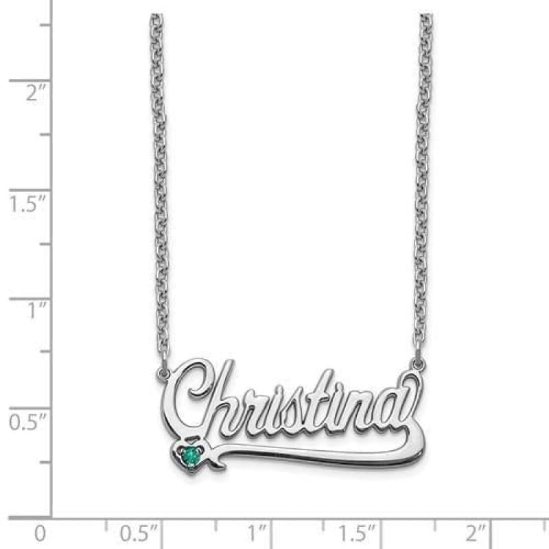 14k White Gold Birthstone Nameplate Necklace - Seattle Gold Grillz