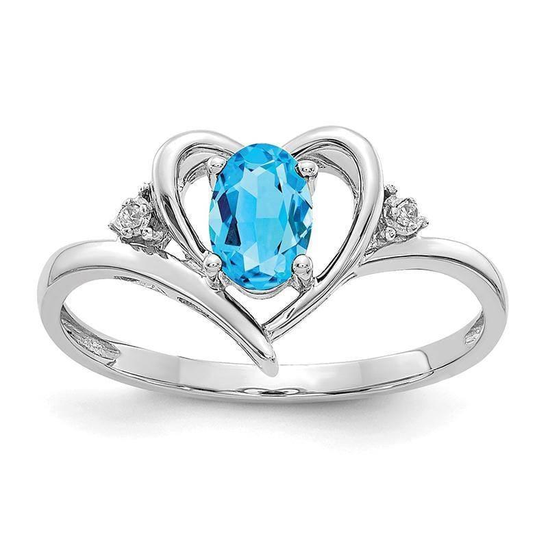 14k White Gold Blue Topaz Diamond Heart Ring - Seattle Gold Grillz