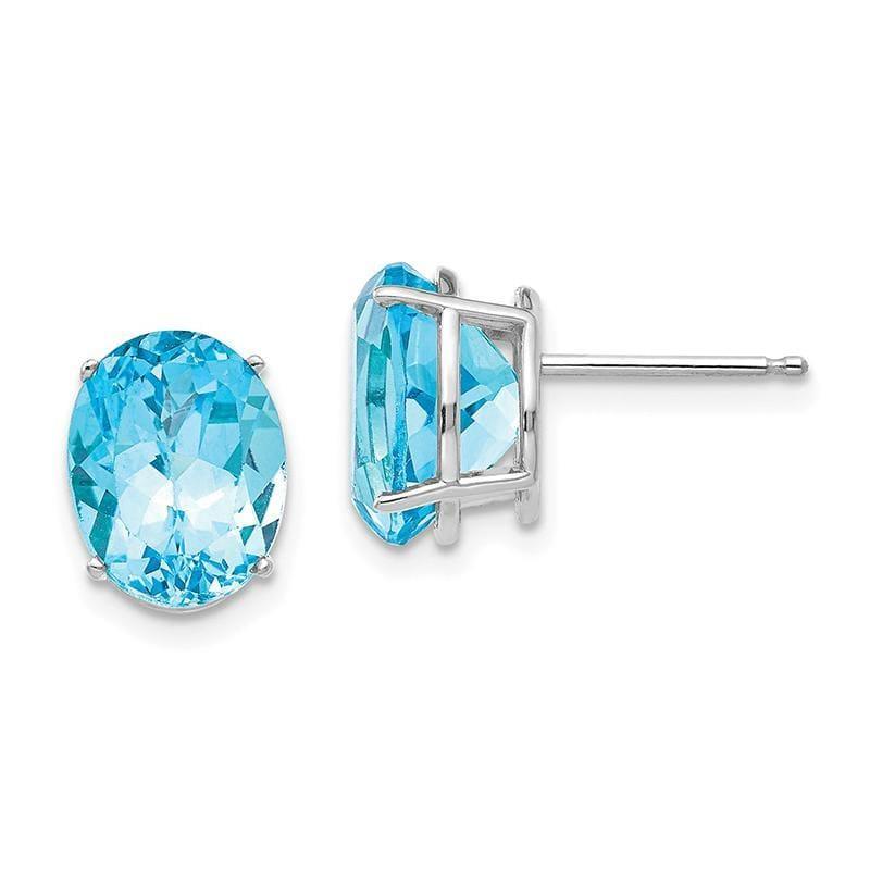 14k White Gold Blue Topaz Oval Stud Earrings - Seattle Gold Grillz