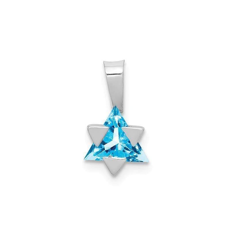 14k White Gold Blue Topaz Star of David Pendant. Weight: 0.46, Length: 12, Width: 8 - Seattle Gold Grillz