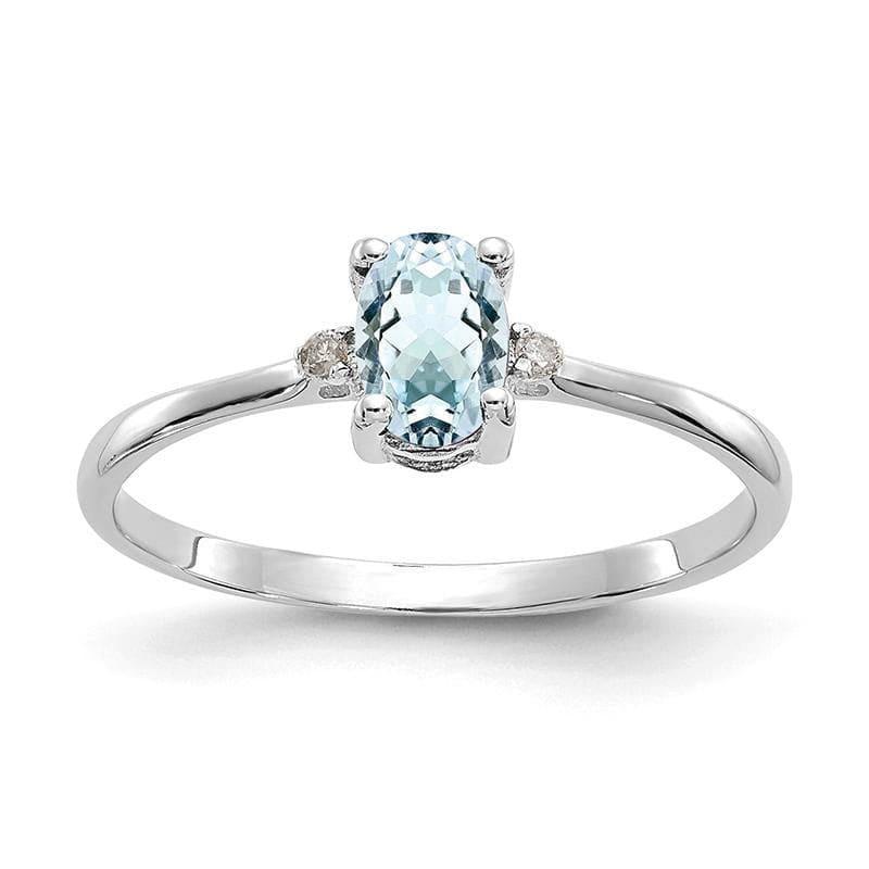 14k White Gold Diamond & Aquamarine Birthstone Ring - Seattle Gold Grillz