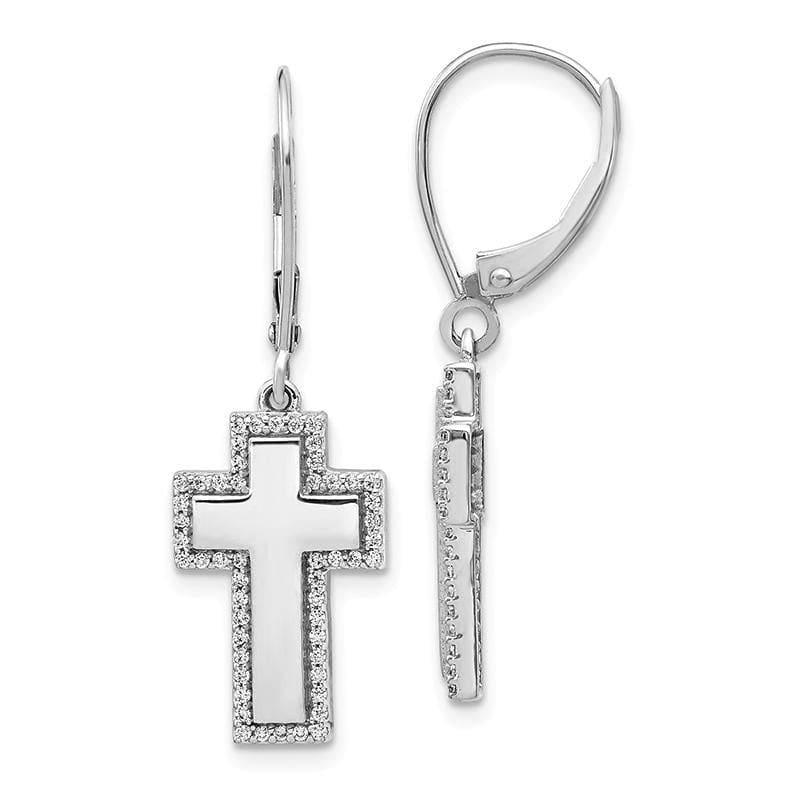 14k White Gold Diamond Fancy Cross Leverback Earrings - Seattle Gold Grillz