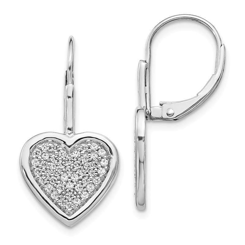 14k White Gold Diamond Fancy Heart Leverback Earrings - Seattle Gold Grillz