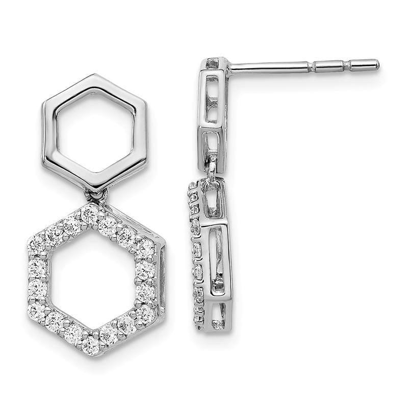 14k White Gold Diamond Fancy Hexagon Post Dangle Earrings - Seattle Gold Grillz